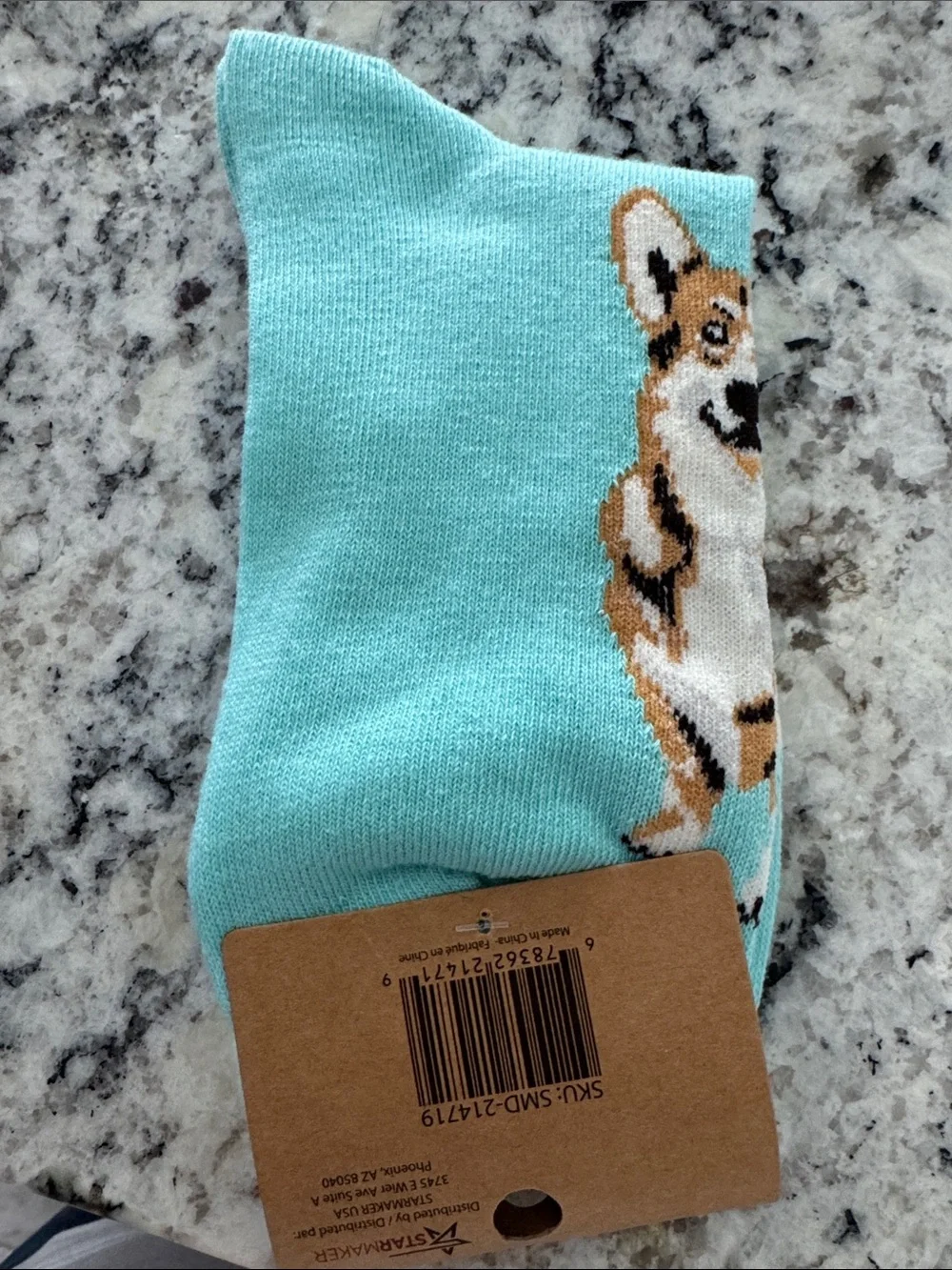 By Lucy Welsh Corgi Dog Crew Socks - Light Teal
